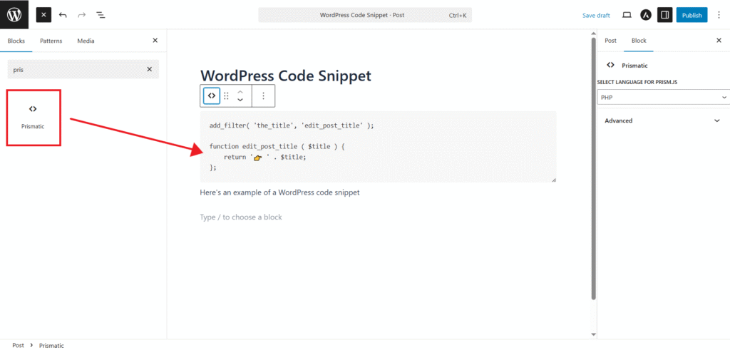 Prismatic Gutenberg Block Example