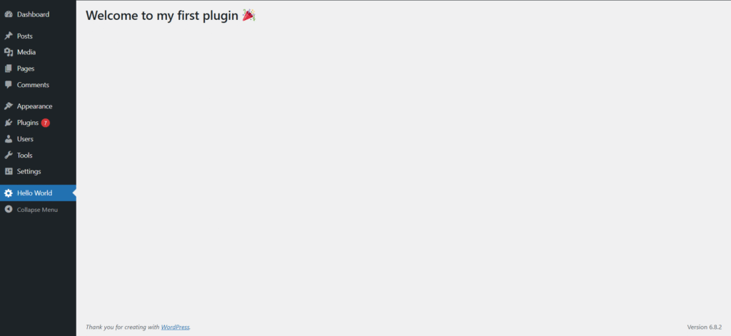 Hello World Plugin's Welcome Page