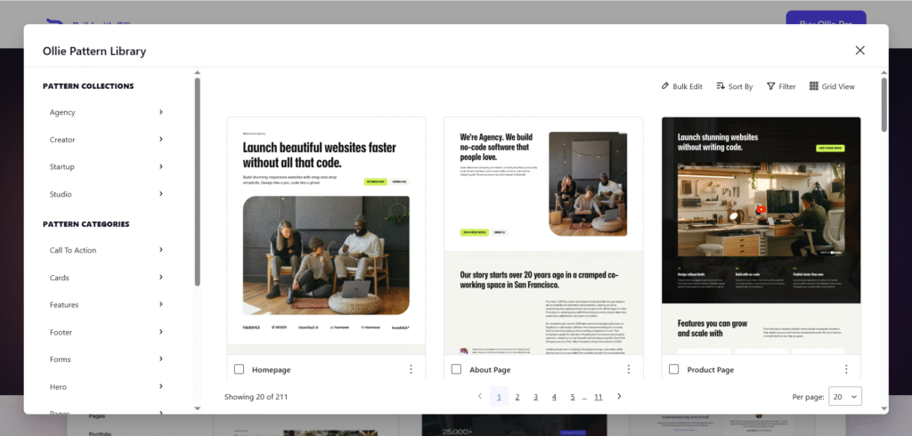 Ollie Pro Cloud Patterns & Page Designs Library