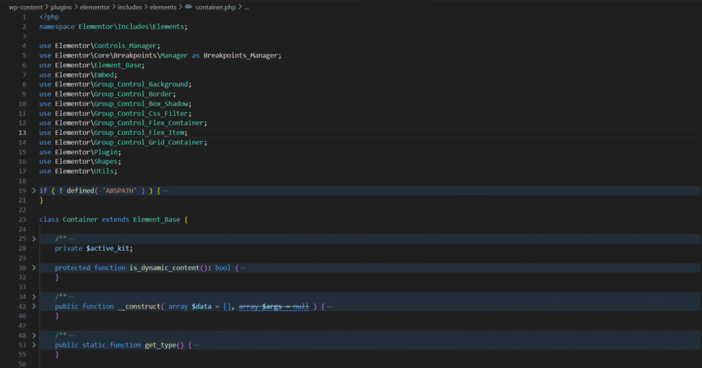 Use of OOP by Elementor