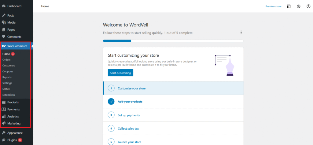 WooCommerce Admin and Sub-menu Pages