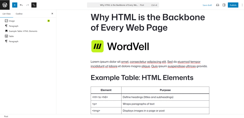 WordPress Post Created using Gutenberg Blocks