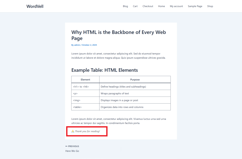 Example of Modified Post Content with WordPress Hook