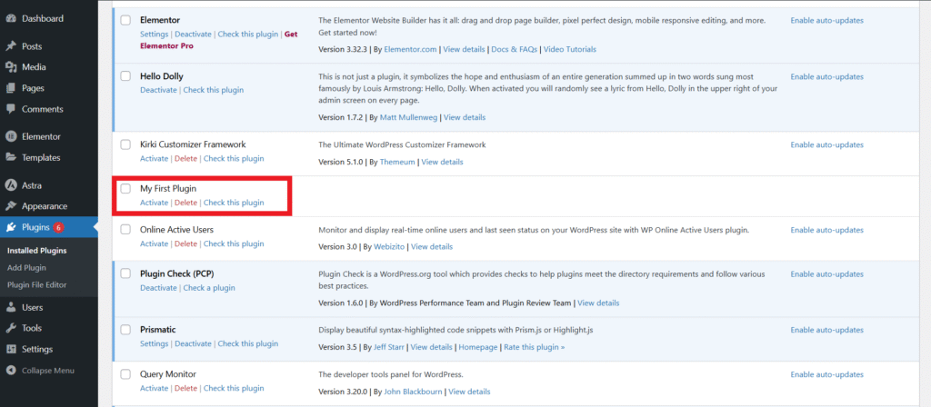 My First Plugin with Name Element in Plugin Header only