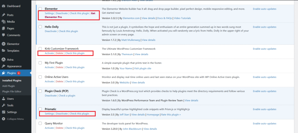 Plugin Activation & Deactivation Options
