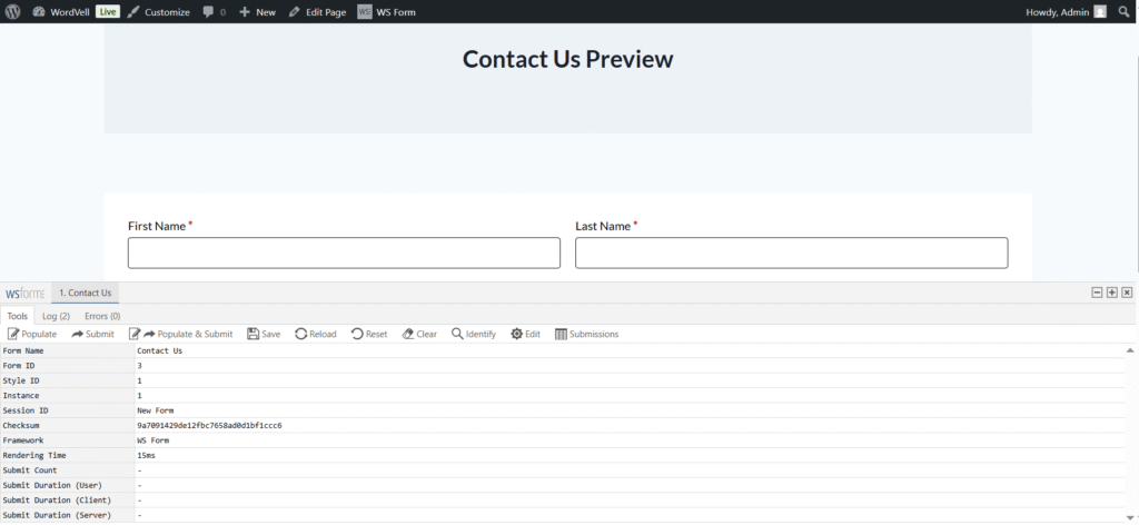 WS Form Debug Console