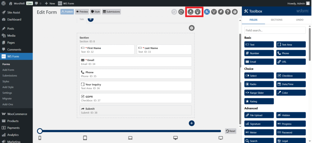 WS Form Import and Export Form