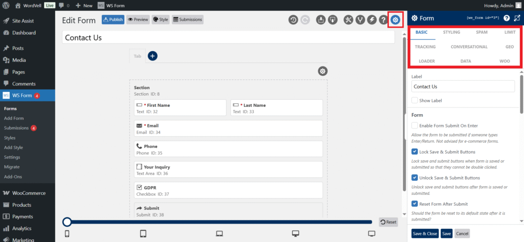 WS Form Setting