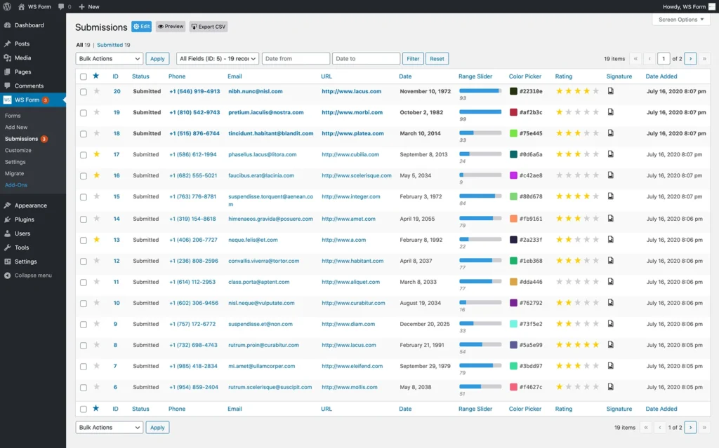 WS Form Submission Preview