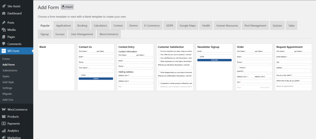 WS Form Templates with Add-ons