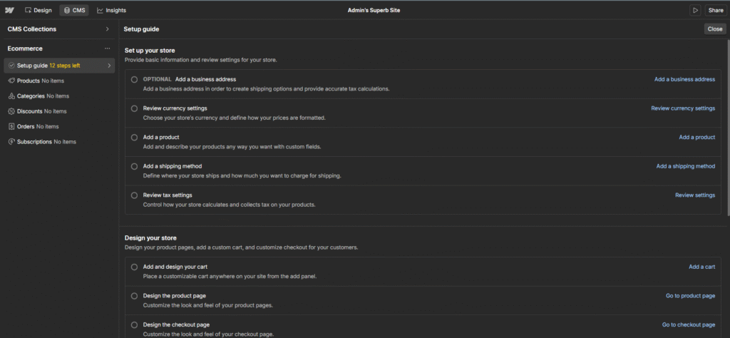Webflow Ecommerce Functionality