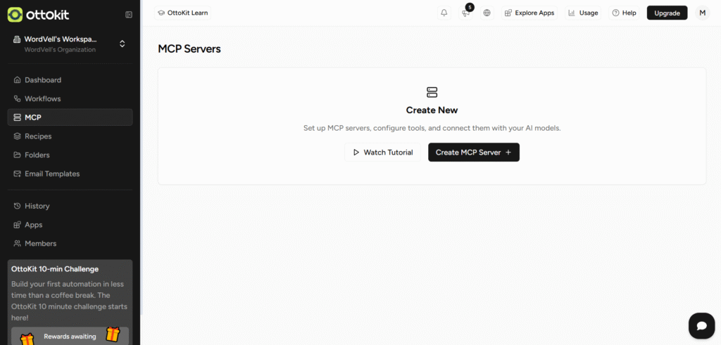 OttoKit MCP Tab to Create MCP Servers