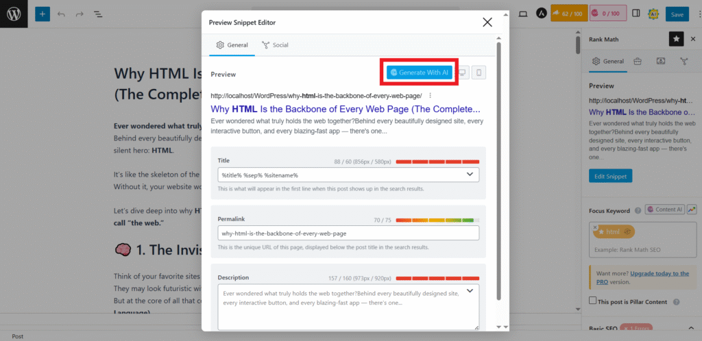 RankMath AI to Auto-generate Metadata