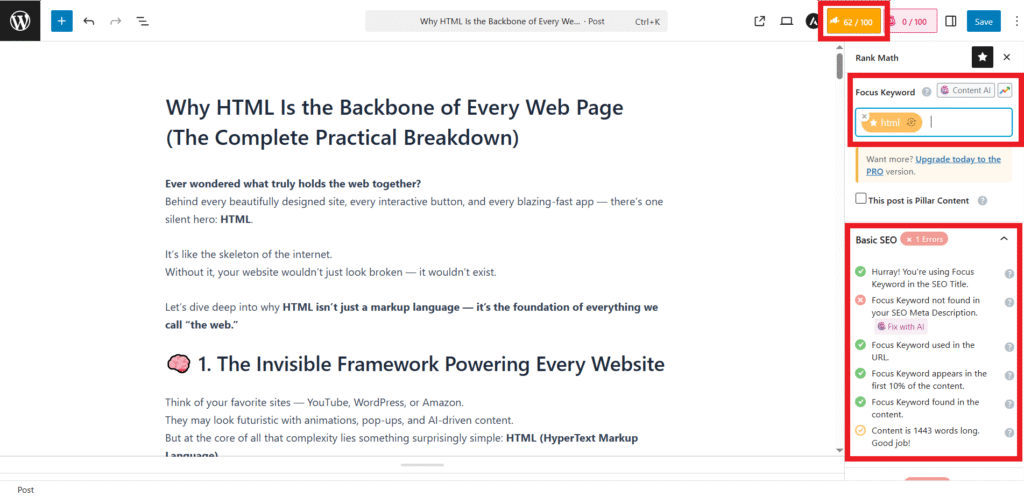 RankMath Free Keyword Optimization Suggestions