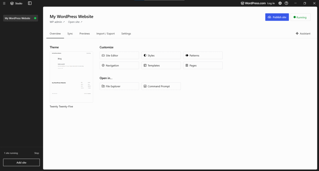 WordPress Studio Dashboard
