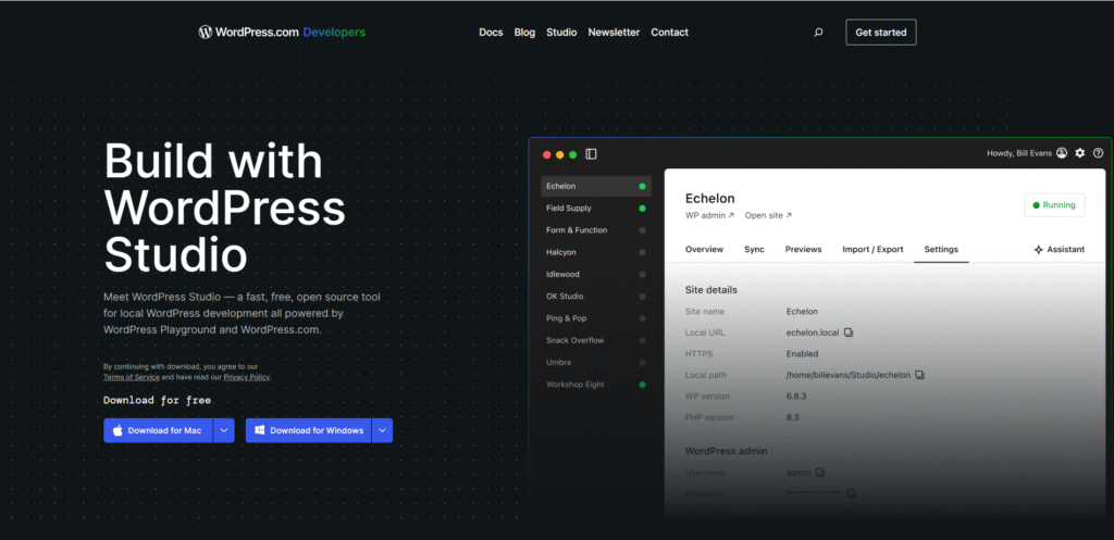 WordPress Studio Official Website for Downloading