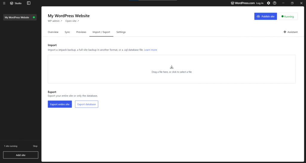 WordPress Studio Site Import and Export Feature