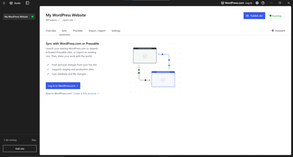 WordPress Studio Sync Feature