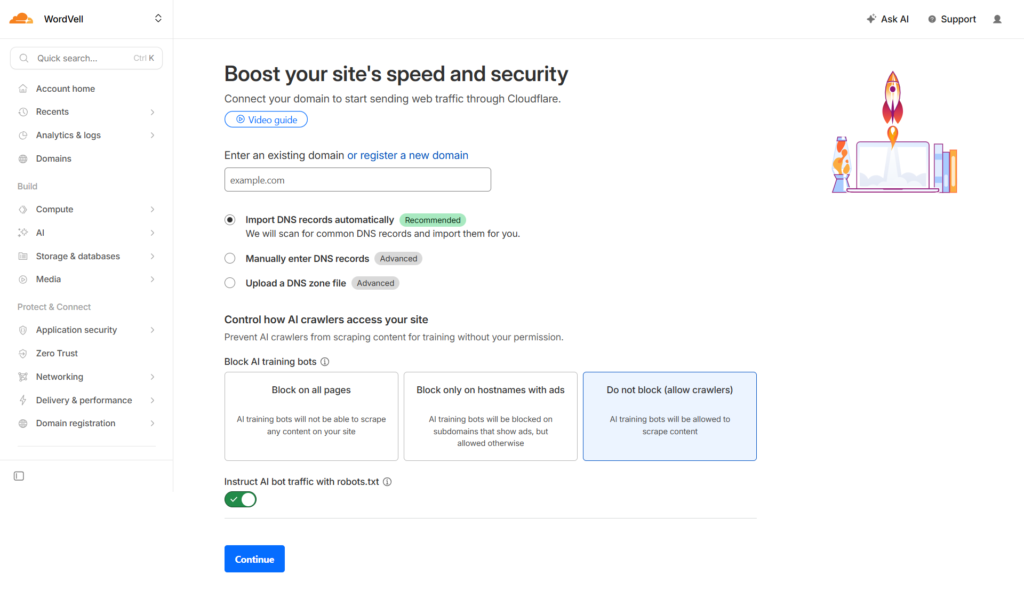 Cloudflare Initial Settings and Options to Connect New Domain