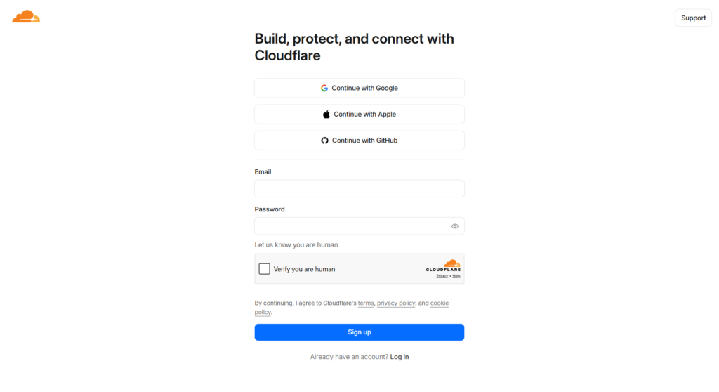Cloudflare Sign Up Page