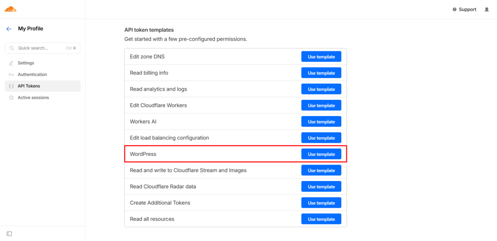Cloudflare User API Token Template For WordPress