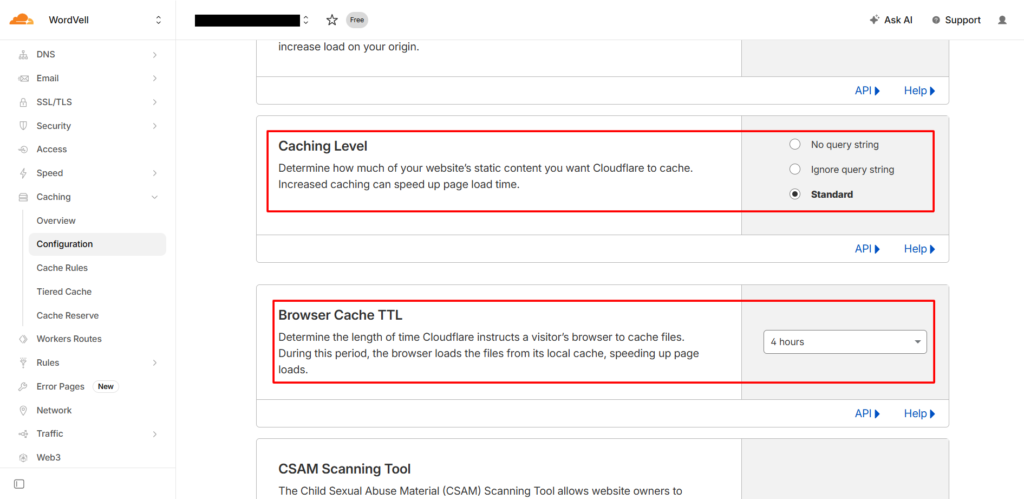 Configure Cache Level and Browser Cache TTL in Cloudflare