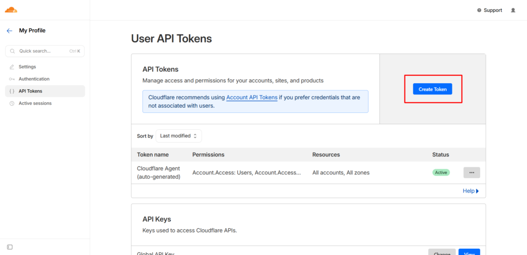 Create User API Token in Cloudflare