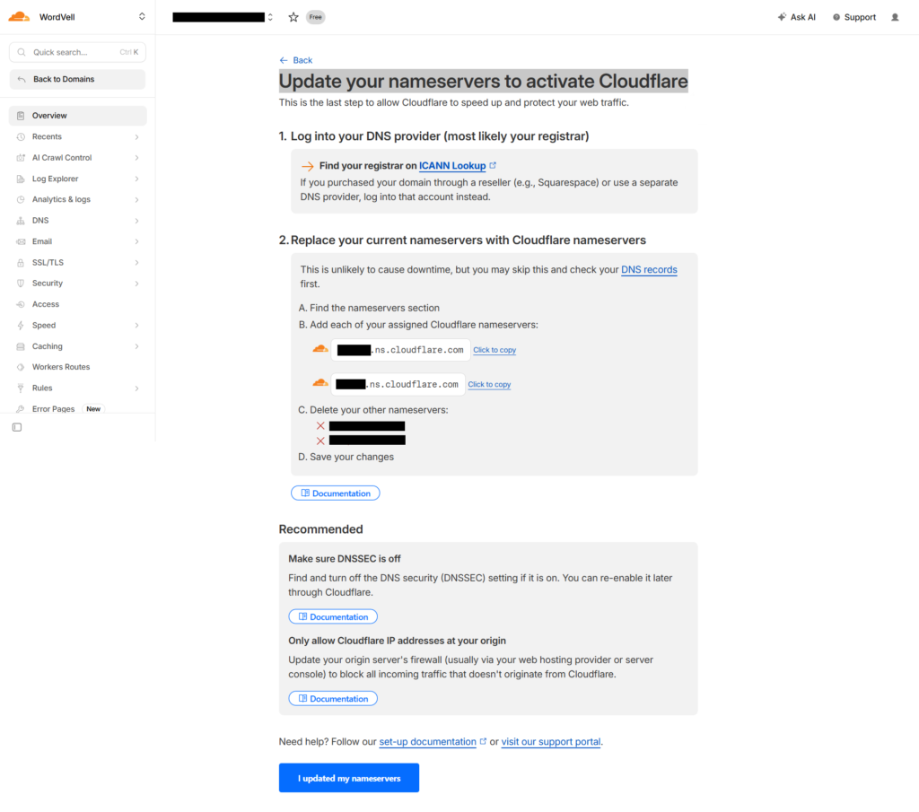 Get Cloudflare Nameservers for New Domain to Activate Cloudflare