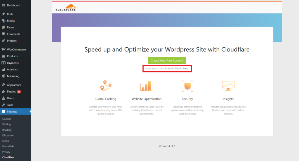 Sign in to Cloudflare from WordPress Plugin