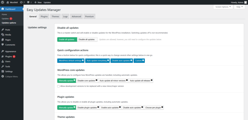 Easy Updates Manager Plugin For WordPress