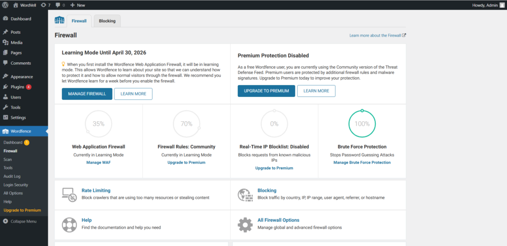 Wordfence Firewall Options