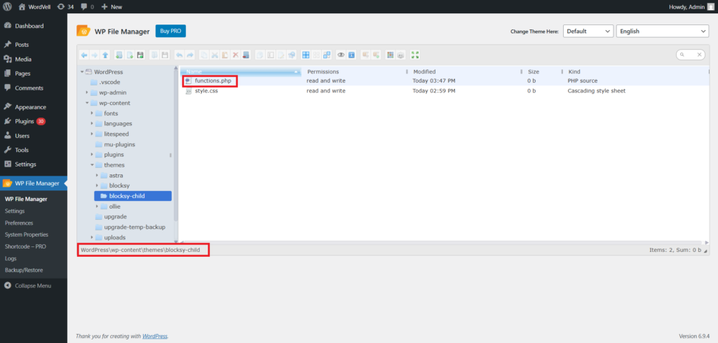 Created functions.php in the Child Theme Folder