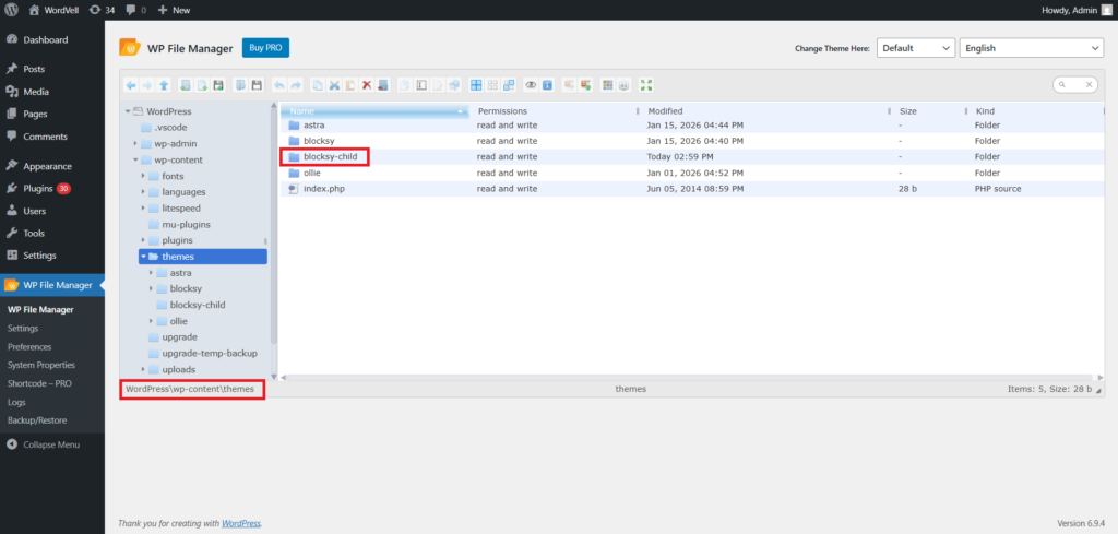 Created new folder for Child Theme